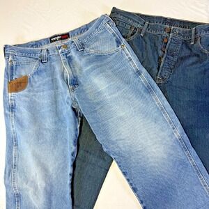 Lot of 2 Jeans Levi's 501 Button Fly‎ & Wrangler Riggs Workwear Men's Size 36x30